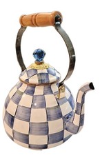 MacKenzie-Childs Royal Check Enamel Tea Kettle 3 Quart Blue White