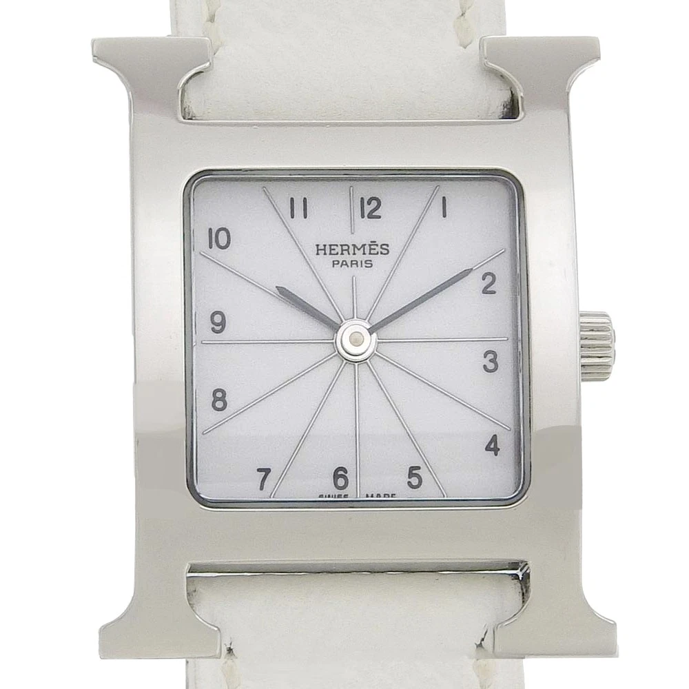 HERMÈS HERMES H Orologio Orologi HH1.210 Quadrante Bianco Acciaio Inox Cuoio Quarzo An...