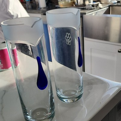 VTG Svoboda Karlov Clear & Cobalt Blue Art Glass Vases Czech Republic MCM
