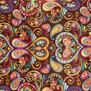 Flannel Cotton Fabric, 1 Yard Paisley Butterfly Flower Pattern Multi Color, 2010