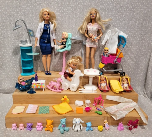 VTG Barbie Doctor Dentist Office Newborn Doll Baby Bath Time Accessories Lot