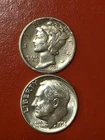 TONED  1937-D   &  1956 PROOF  Mercury SILVER Dimes  BOTH HIGH GRADE DIMES !