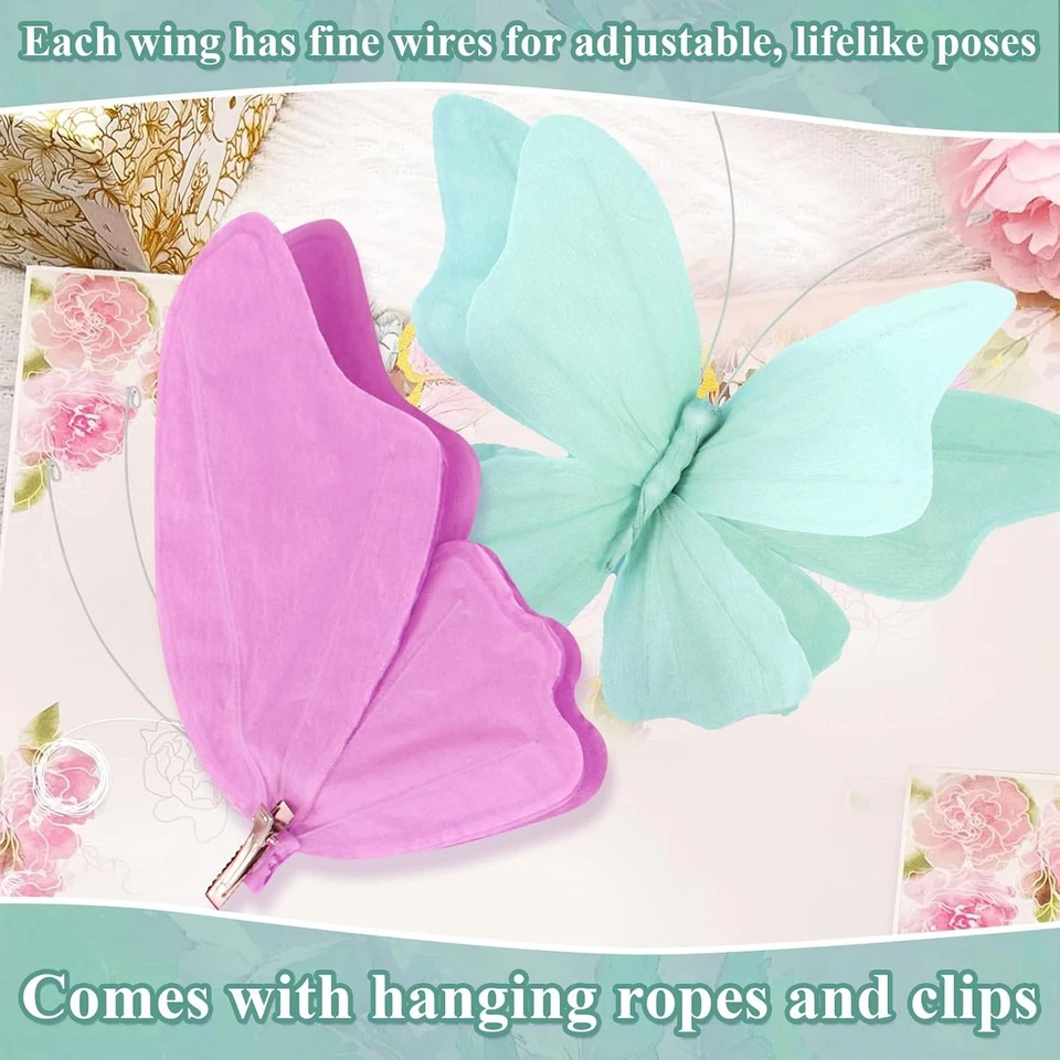 Decoraciones de Fiesta, Decoraciones de Cumpleaños Mariposa 3D, 4 Piezas Papel Crepé Colgante  Foto 4 de 4