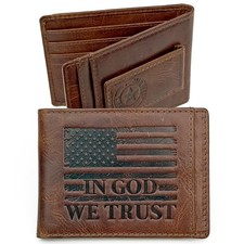 Bifold Money Clip Wallet for Men   Slim Front Pocket Leather Wallet with Meta...