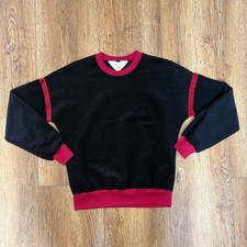 VTG 70s Ms Lee Velour Sweatshirt Black Red Crewneck Top USA Made Women's M retro