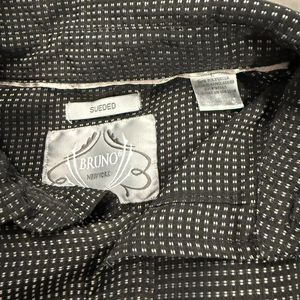 Size L - Bruno New York Shirt Men Black Sueded Short Sleeve Collared Ships Fast! - Image 3 of 4