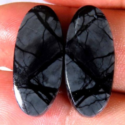 19,90 kt natürlicher Picasso-Jaspis passendes Paar oval 10 x 23 x 4 mm Cab Lo...