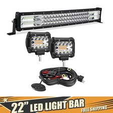 Triple Row 22" LED Light Bar Spot Flood Combo w/ 2X 4" Cubes Lights Harness Kit