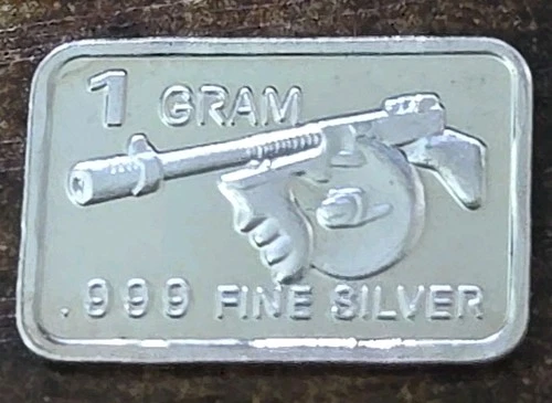 1 gram bar Thompson Tommy Submachine Gun .45ACP  silver bullion .999 fine silver