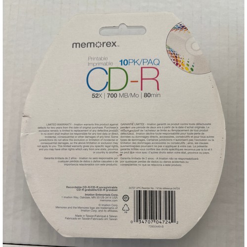 Memorex 10 Pack CD-R 52X 700MB Data 80 Min Video Blank Media with Mark Pen NEW - Picture 2 of 2