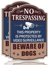 2 Pack No Trespassing Sign with Video Surveillance and Beware of Dogs 14  