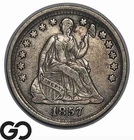 1857 Seated Liberty Half Dime, Choice AU+, Tough Type Coin
