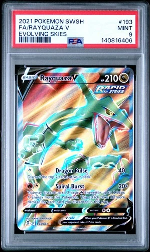 2021 POKEMON SWORD & SHIELD EVOLVING SKIES #193 FULL ART/RAYQUAZA V PSA 9