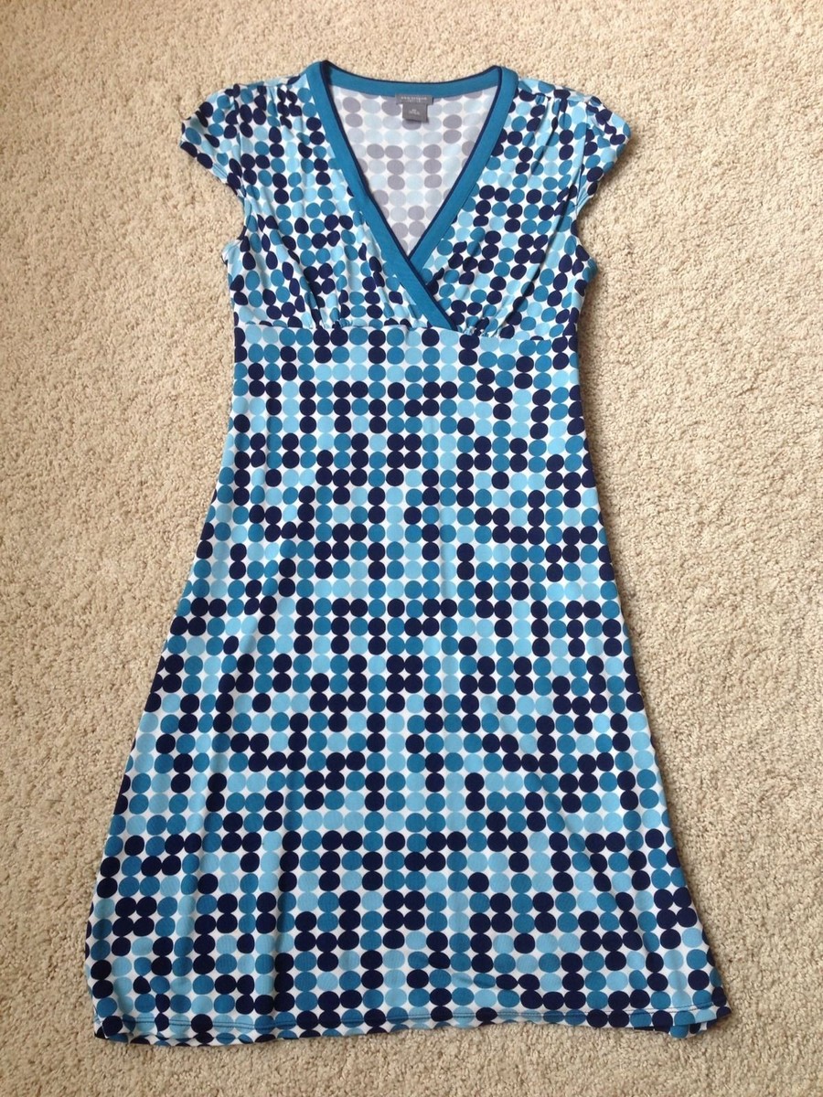 Pre-owned Ann Taylor Blue Polka Dot Dress 0P | eBay