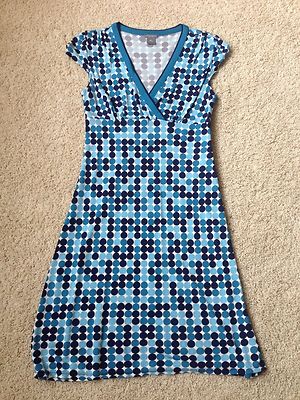 ann taylor blue polka dot dress Pre-owned 0P color:deep teal/royal lilac Womens Plus size royal Size:m (8/10) Smocked back