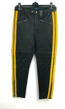 POLO RALPH LAUREN Black Lambskin Leather Moto Striped Pants Size 10 NWT