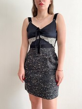 Dolce & Gabbana Women's Mini Dress Silk with Lace Bustier and Tweed Skirt IT 42