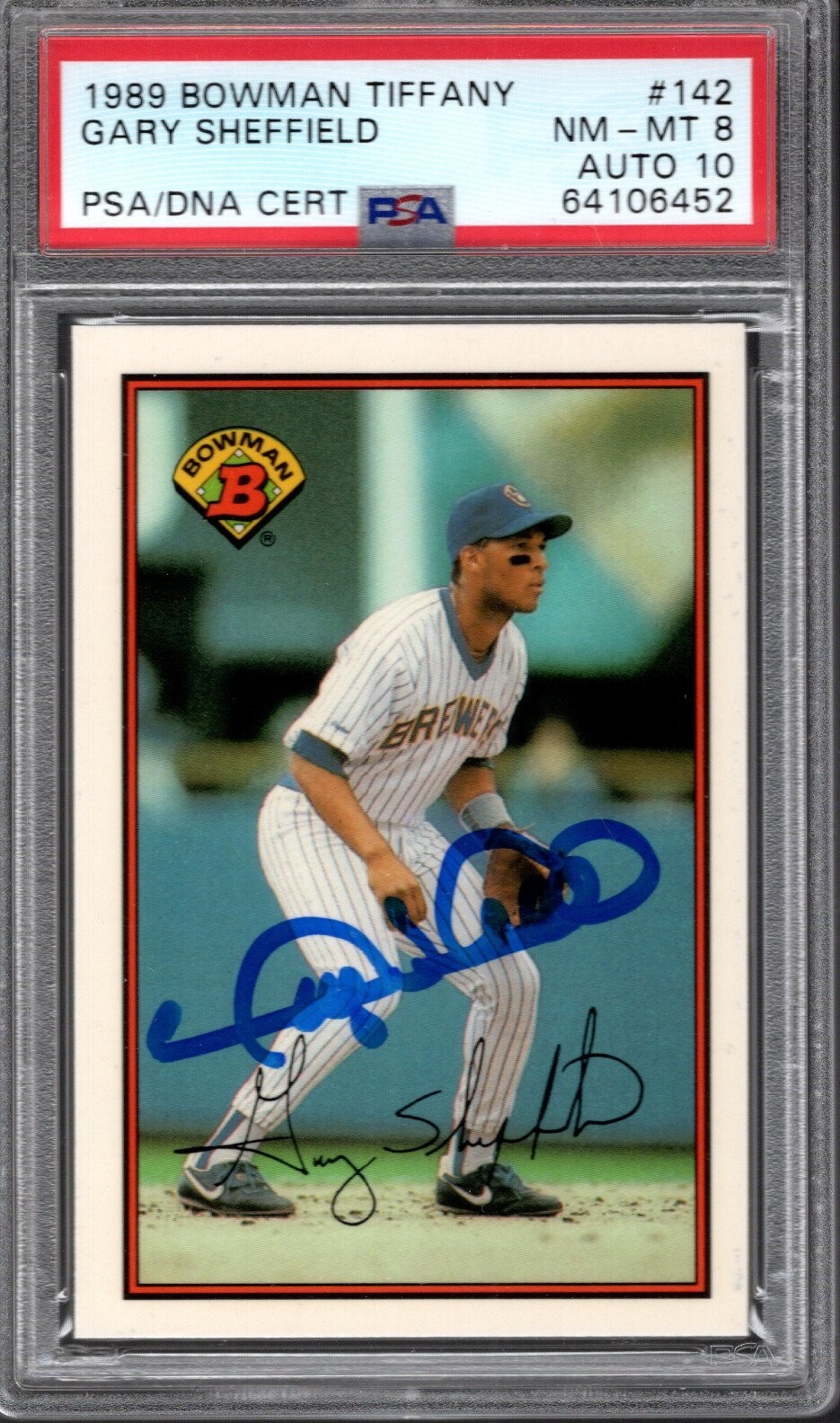 Gary Sheffield 1989 Bowman Tiffany #142 RC PSA 8 Auto 10