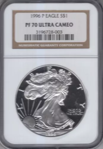 1996 P AMERICAN SILVER EAGLE NGC PROOF 70 ULTRA CAMEO DEEP FROSTY WHITE
