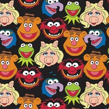 The Muppets on Black Cotton Fabric Kermit, Animal, Piggy Camelot By the Yard
