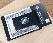 Philadelphia Eagles NFL Leather  Money Clip - Magnetic Black Front Pocket Wallet