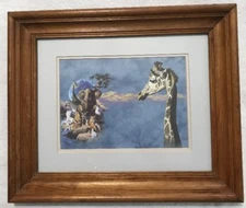 Vintage Wild Life Picture. Giraffe Is Featured  Framed & Matted And Under Glass