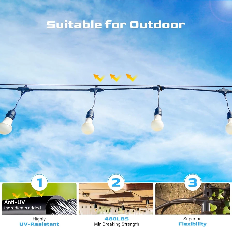 String Light Hanging Kit with 250 Ft Vinyl Coated 304 Stainless Steel Cable, Str - Image 4 of 4