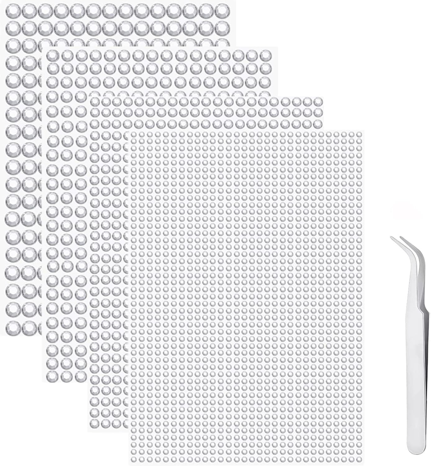 Ijizuo 4 Sheets Self Adhesive Bling Clear Rhinestone Stickers, 1792Pcs Crylic Cr