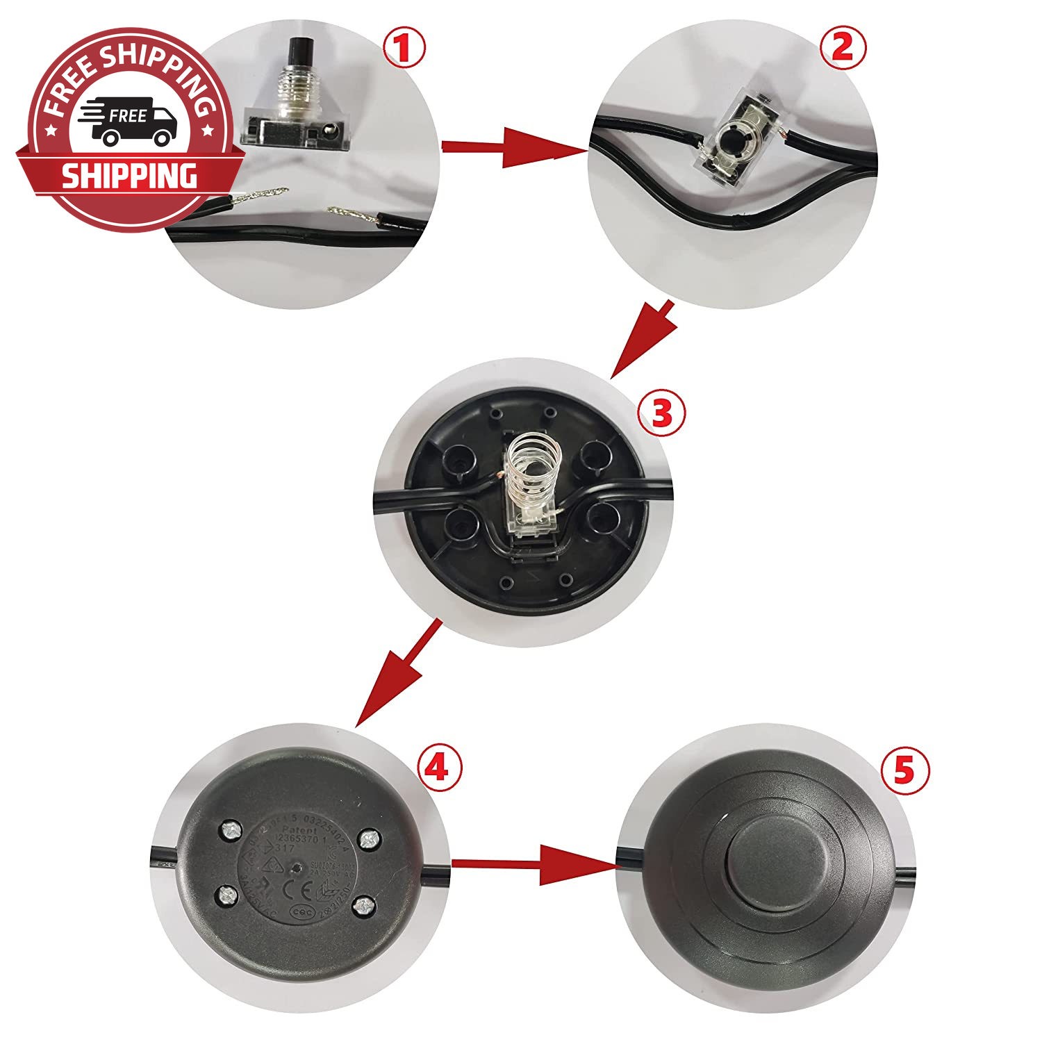 UL Listed Foot Switch Floor Foot Inline Pedal Push Switch, round Lamp