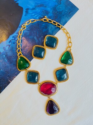 Kenneth Jay Lane KJL Avon Gripoix Cabochons Smaragd Saphir Rubin Amethyst Set