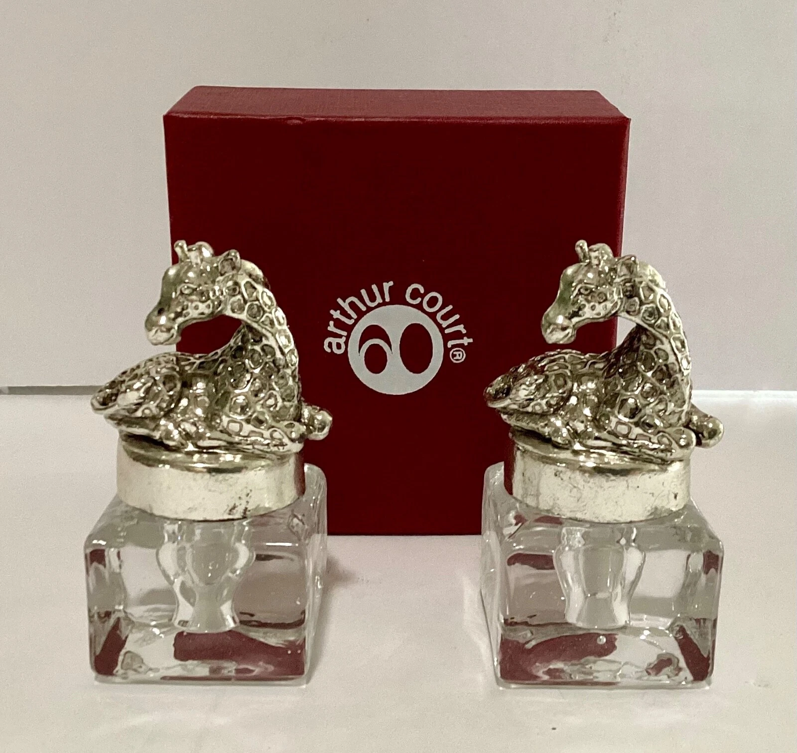 Arthur Court Giraffe Cube Salt & Pepper Shaker Set New in Box