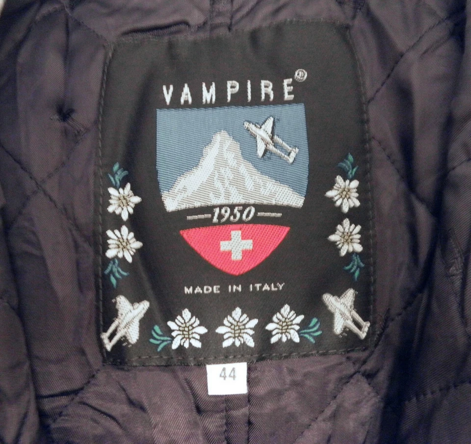 Terno de esqui vintage vampire authier 1950 itália denim capuz de pele azul neve tamanho 44 EUA 12 - Imagem 3 de 4