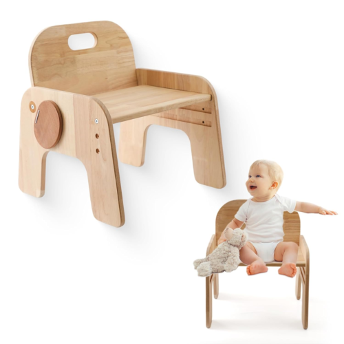 Natural Solid Wooden Kids Chair Height-Adjustable Wooden Chair for Toddlers Mont - Picture 1 of 9