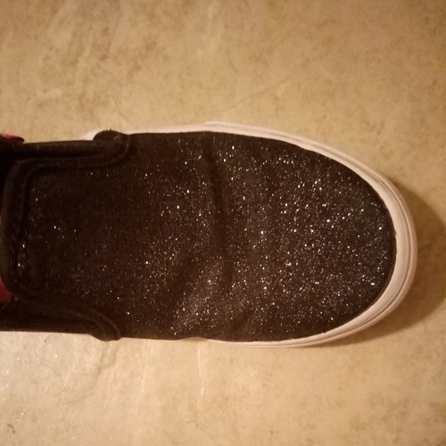 VANS Kid's Girl's "Missy" Black Canvas Shoes with Glitter Slip-On Loafers 13M - Picture 6 of 9