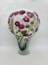 Beautiful Hand Blown Art Glass Rose Vase Morning Glory Infused Flowers 9" tall