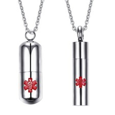 Halskette Asche Urne Anhänger Kette Edelstahl SOS Notfall Schmuck