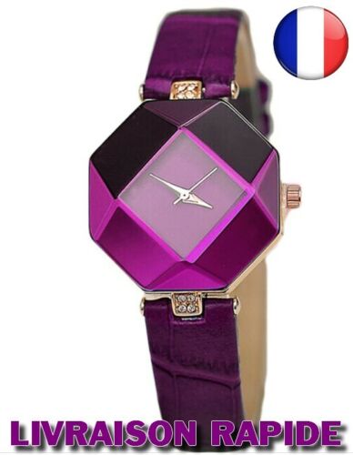 Montre Femme Géométrie Cristal Cuir Quartz Bracelet Mode Robe Cadeaux Bijoux - Photo 1 sur 9