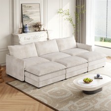 Modern Oversized Deep-seat Sofa Bed Comfy Corduroy Cloud Couch w/Movable Ottoman