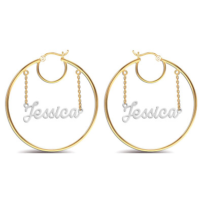 Personalized Customized Hanging Name Two-Tone LARGE Hoop
