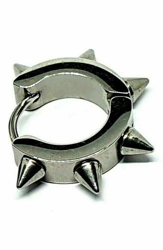 Spike Earrings Huggie Rivet Hinged Hoop 6 Spike 316L Surgical Steel Jewellery - Picture 12 of 18