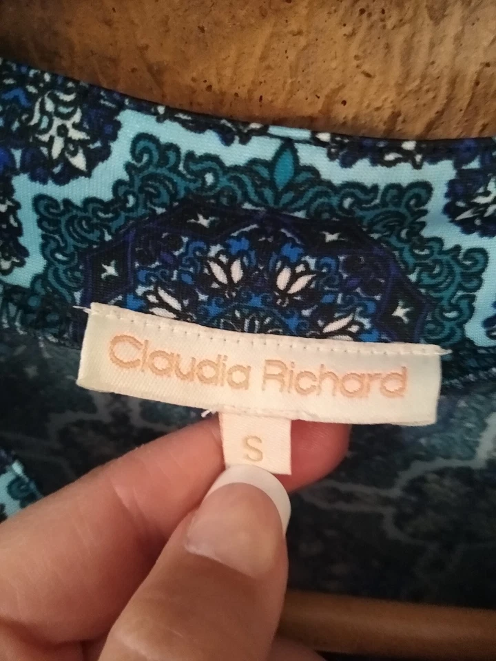 Claudia Richard 女式无袖衬衫 S 码蓝色青蓝色印花 — 第 3/4 张图片