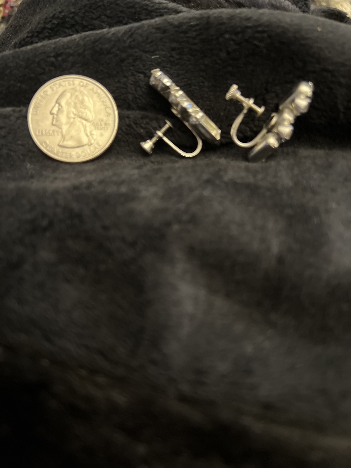 Rhinestone Earrings - Screw on Rectangular Stones… - image 4