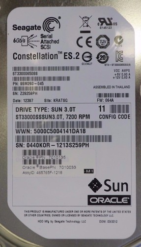 Sun Oracle 3TB 7.2K SAS 3.5" ST33000SSSUN3.0T 7010135 7010033 Hard Drive + Caddy - Picture 4 of 4