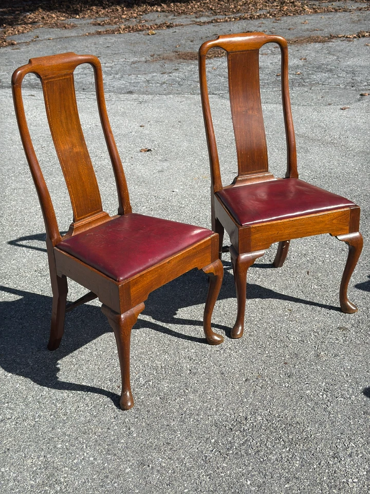 Sillas de época antiguas de la reina Ana georgiana nogal 18 cuero nogal 1700s Foto 4 de 4