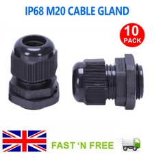 10X 20MM BLACK M20 CABLE GLAND WATERPROOF IP68 COMPRESSION STUFFING LOCK NUT LED