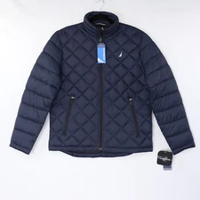 Nautica Mens Puffer Jacket Quilted Performance Water Resistant Navy Blue Sz NWT