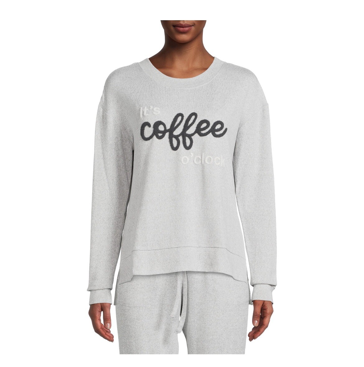 SECRET TREASURES Women's XL Coffee O'Clock Long Sleeve Hacci Top - Main Image