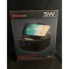 Black Web Wireless Charging Bluetooth Speaker Clock Radio New in Open  Box 5W St