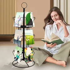3 Tier Greeting Card Rack Spins 12 Pocket Black Retail Display Rotating Holder