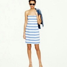 Ladies J. Crew Blue White Striped Strapless Mini Dress Size 2-4